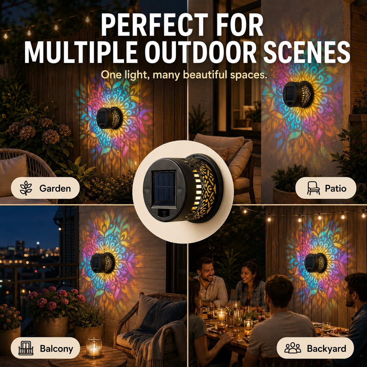 2 PCS✨ Solar Mandala Wall Light 🥇 – Waterproof Outdoor Garden Fence Projector Lamp with Magical Ambient Glow🪐