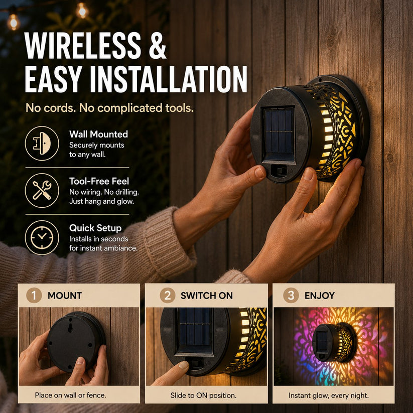 2 PCS✨ Solar Mandala Wall Light 🥇 – Waterproof Outdoor Garden Fence Projector Lamp with Magical Ambient Glow🪐