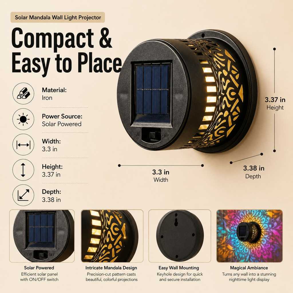 2 PCS✨ Solar Mandala Wall Light 🥇 – Waterproof Outdoor Garden Fence Projector Lamp with Magical Ambient Glow🪐